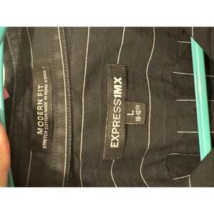 Express 1MX Modern Fit Black Pinstripe Dress Shirt Large